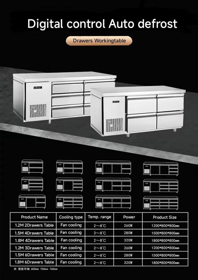 Commercial Counter Table Chest de 6 tiroirs équipement de cuisine de réfrigération en acier inoxydable 3