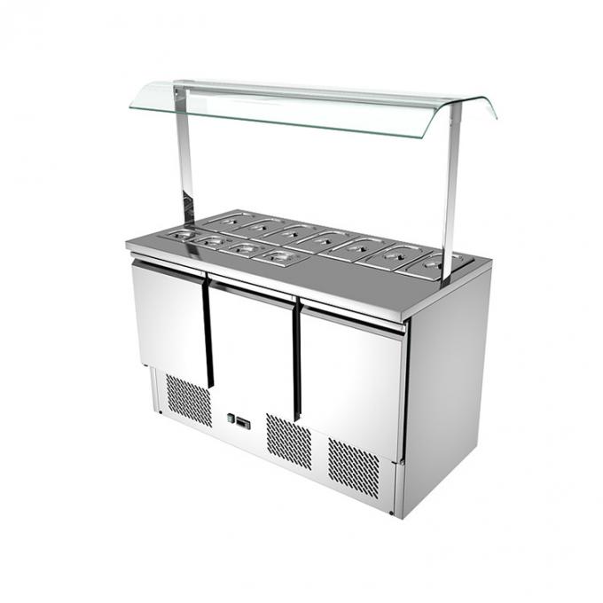 Réfrigérateur de comptoir à salades d'acier inoxydable Saladette avec la couverture en verre 0